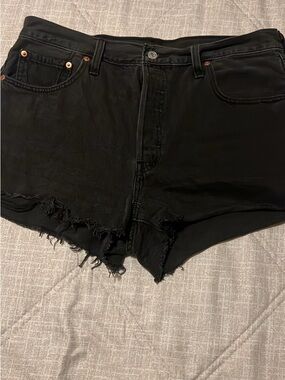 Levi's Black High-Rise Distressed Denim Shorts